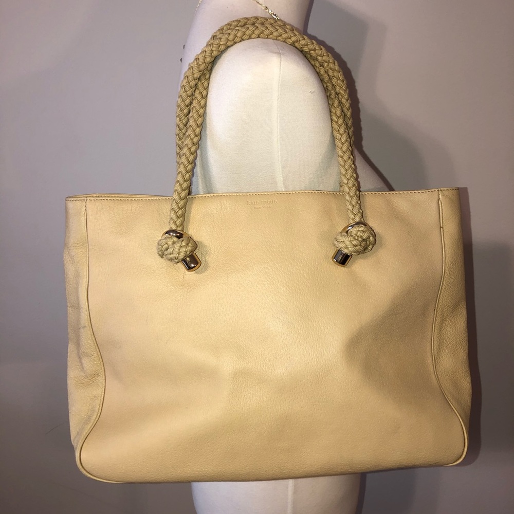 Kate Spade Cream Leather Shopper Purse Rope Straps
